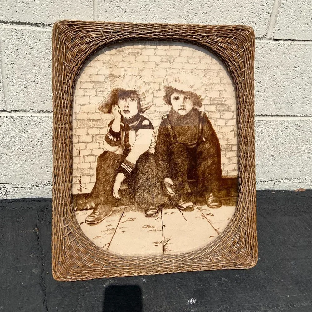 Rare Vintage Art on Glass 1978  Woven Frame 16